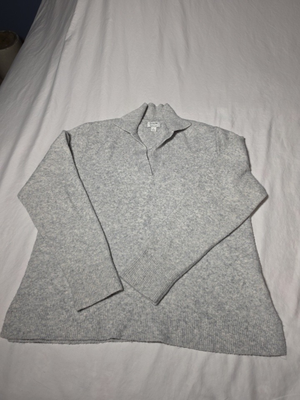 EILEEN FISHER Light Gray Wool-Blend Quarter-Zip Sweater